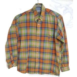 Cinch Shirt Mens Medium Orange Green Plaid Button Down Long‎ Sleeve Western Work